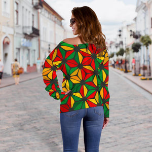 Geometric Reggae Pattern Print Off Shoulder Sweatshirt GearFrost