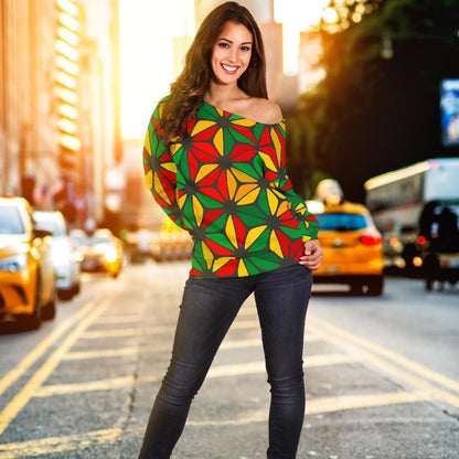 Geometric Reggae Pattern Print Off Shoulder Sweatshirt GearFrost