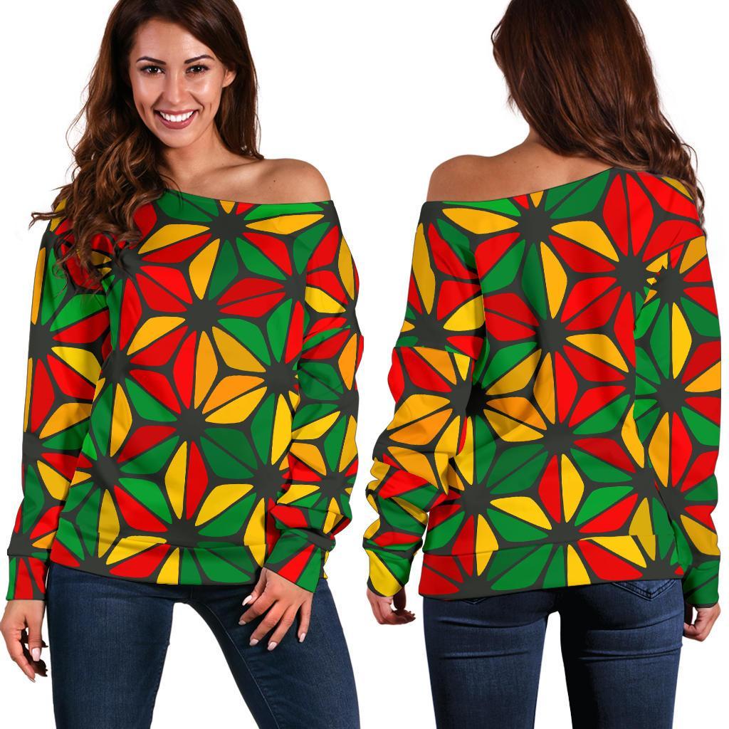 Geometric Reggae Pattern Print Off Shoulder Sweatshirt GearFrost