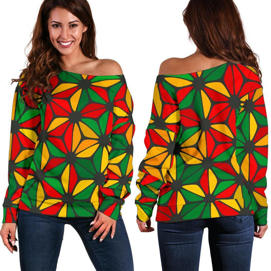 Geometric Reggae Pattern Print Off Shoulder Sweatshirt GearFrost