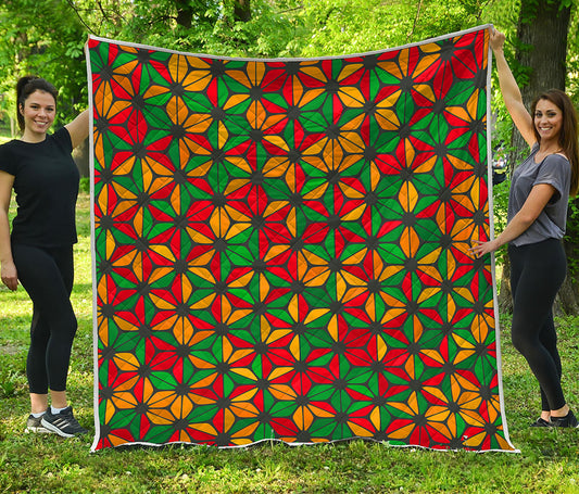 Geometric Reggae Pattern Print Quilt
