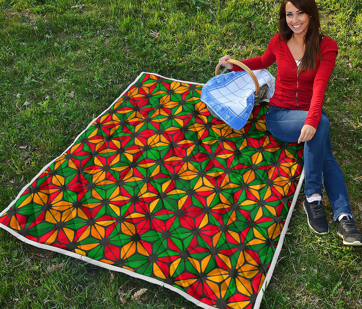 Geometric Reggae Pattern Print Quilt