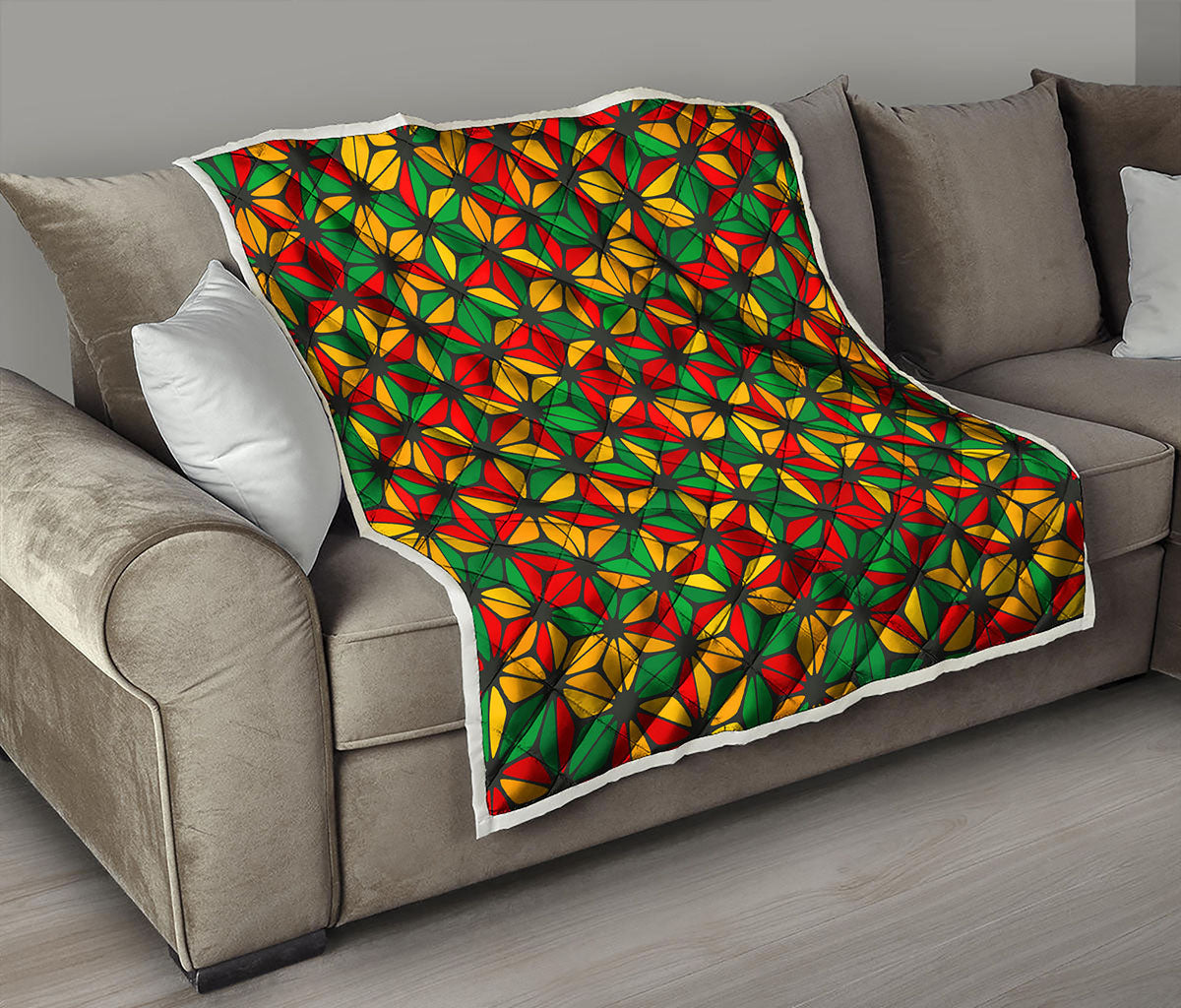 Geometric Reggae Pattern Print Quilt