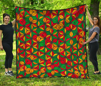 Geometric Reggae Pattern Print Quilt