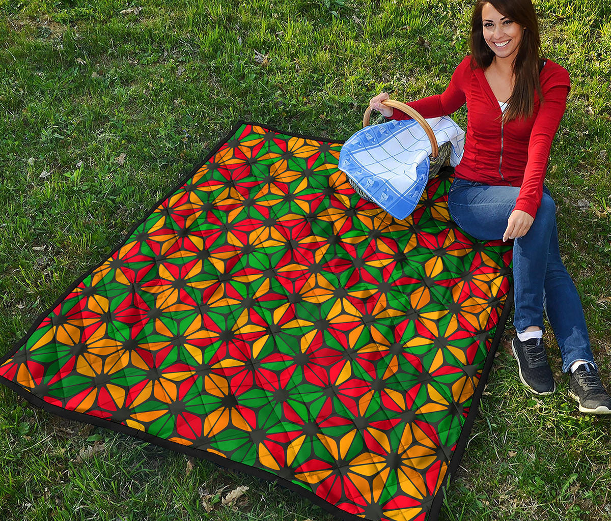 Geometric Reggae Pattern Print Quilt