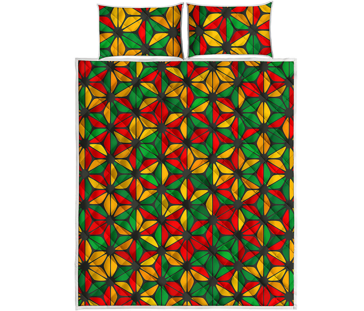 Geometric Reggae Pattern Print Quilt Bed Set
