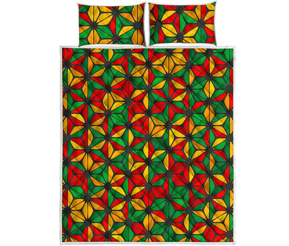 Geometric Reggae Pattern Print Quilt Bed Set