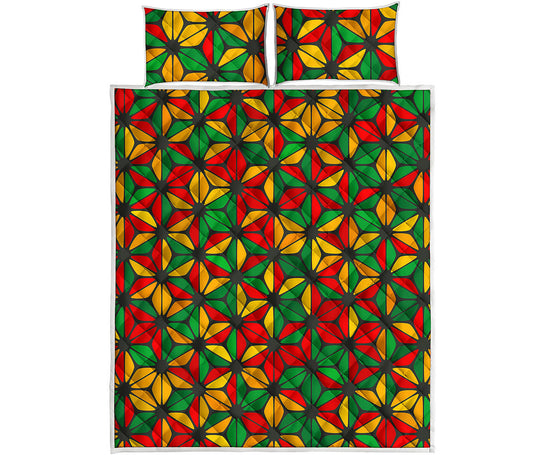 Geometric Reggae Pattern Print Quilt Bed Set