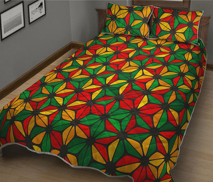 Geometric Reggae Pattern Print Quilt Bed Set