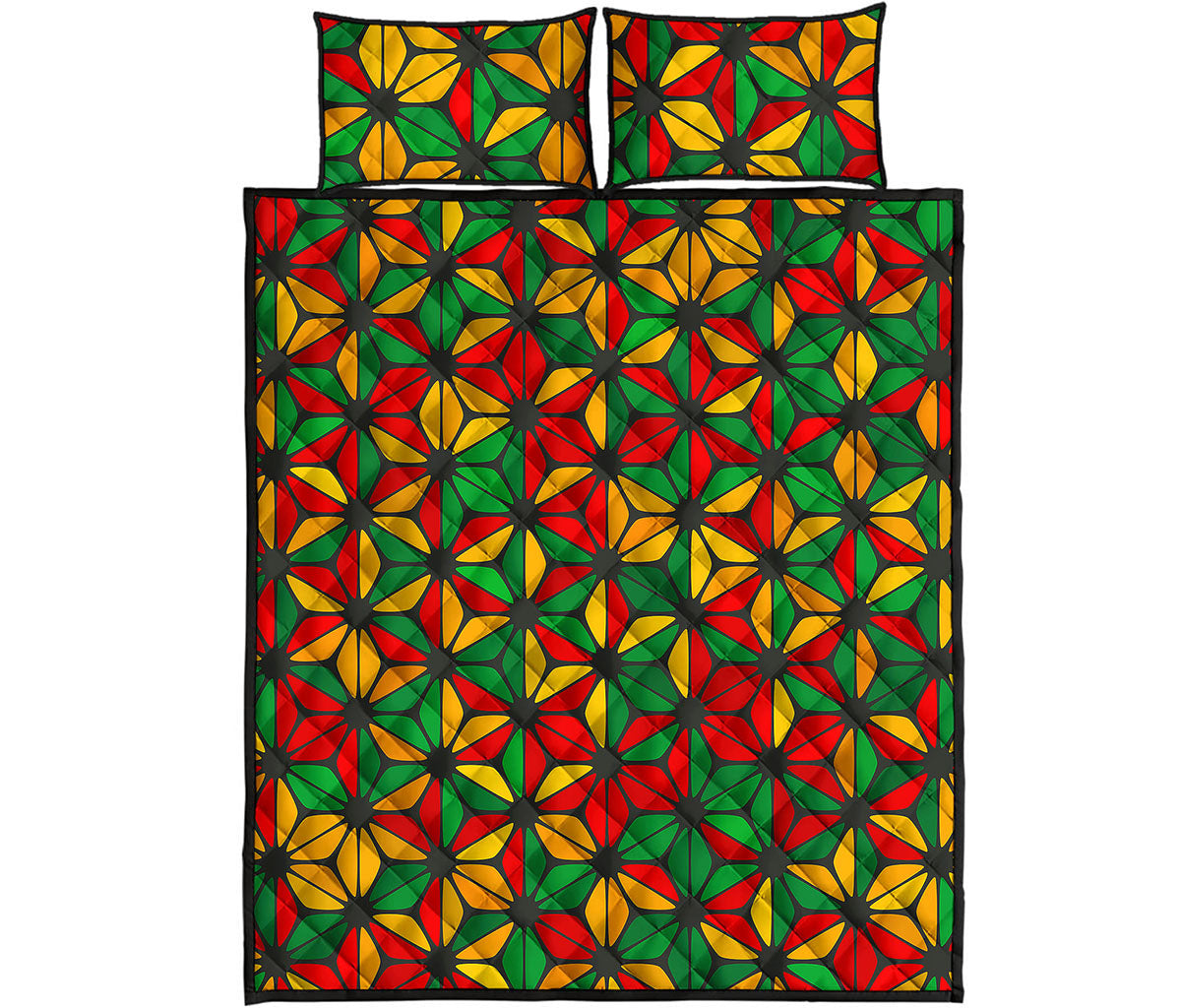 Geometric Reggae Pattern Print Quilt Bed Set