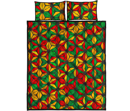 Geometric Reggae Pattern Print Quilt Bed Set