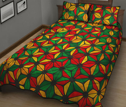 Geometric Reggae Pattern Print Quilt Bed Set