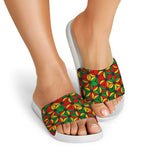Geometric Reggae Pattern Print White Slide Sandals