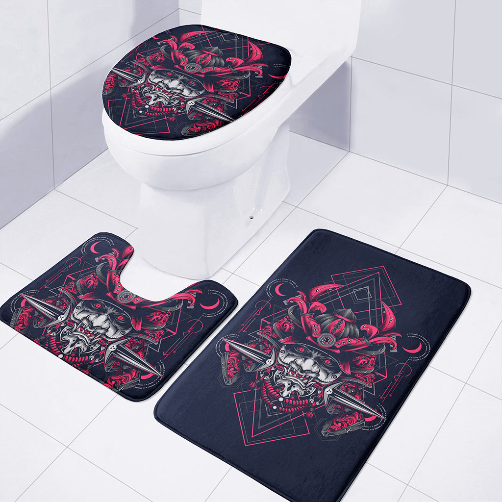 Geometric Samurai Mask Print 3 Piece Bath Mat Set