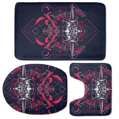 Geometric Samurai Mask Print 3 Piece Bath Mat Set