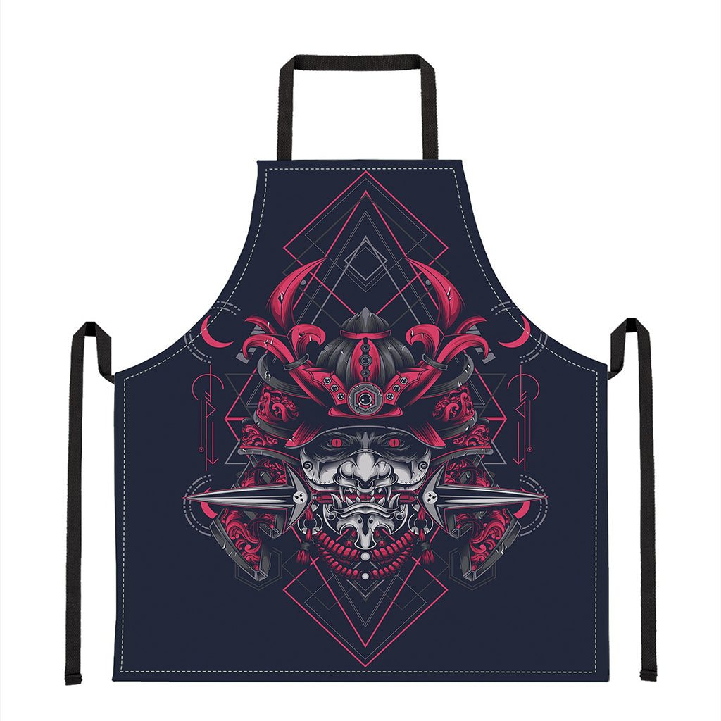 Geometric Samurai Mask Print Apron