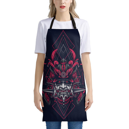 Geometric Samurai Mask Print Apron