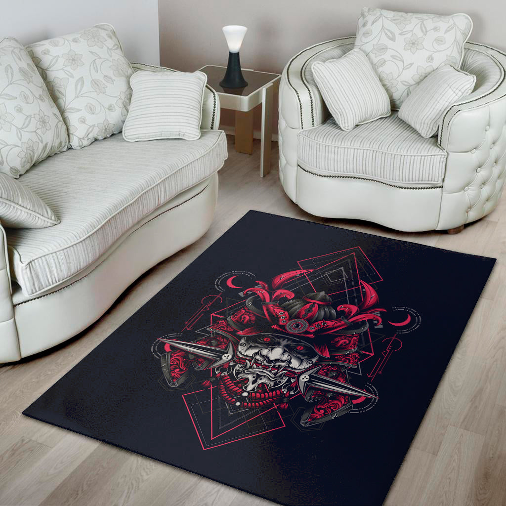 Geometric Samurai Mask Print Area Rug