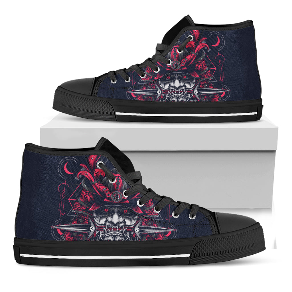 Geometric Samurai Mask Print Black High Top Shoes