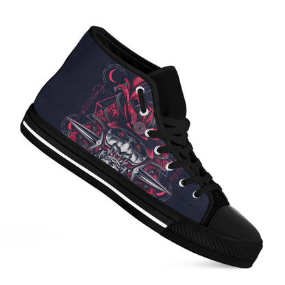 Geometric Samurai Mask Print Black High Top Shoes