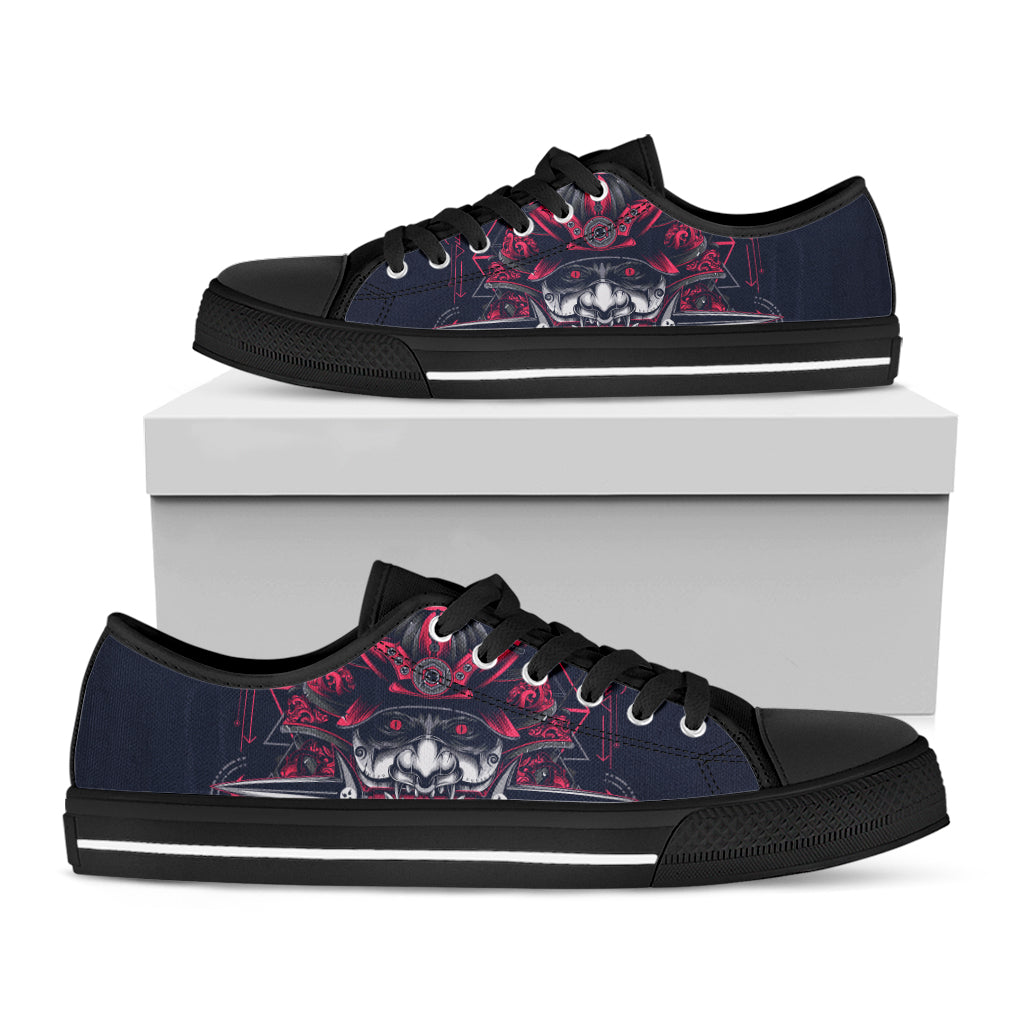 Geometric Samurai Mask Print Black Low Top Shoes 