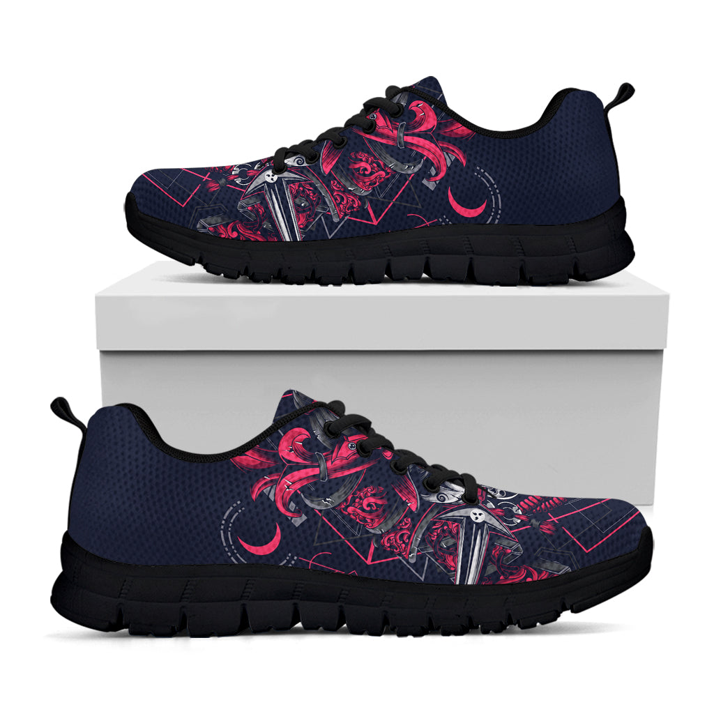 Geometric Samurai Mask Print Black Sneakers
