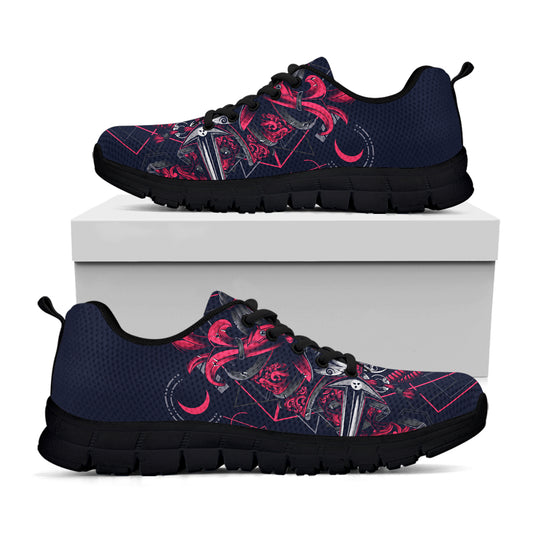 Geometric Samurai Mask Print Black Sneakers