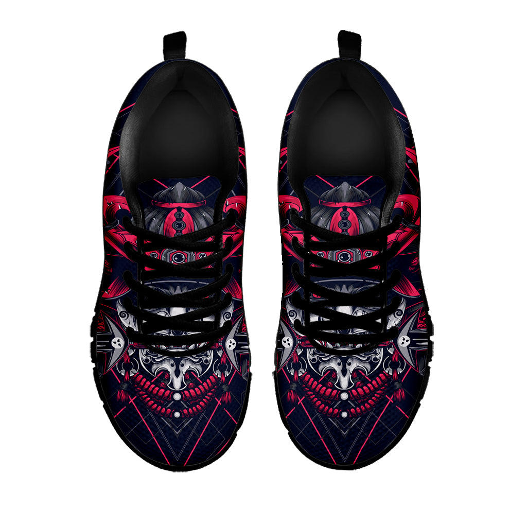 Geometric Samurai Mask Print Black Sneakers