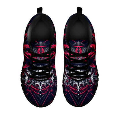 Geometric Samurai Mask Print Black Sneakers