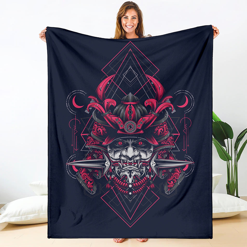 Geometric Samurai Mask Print Blanket