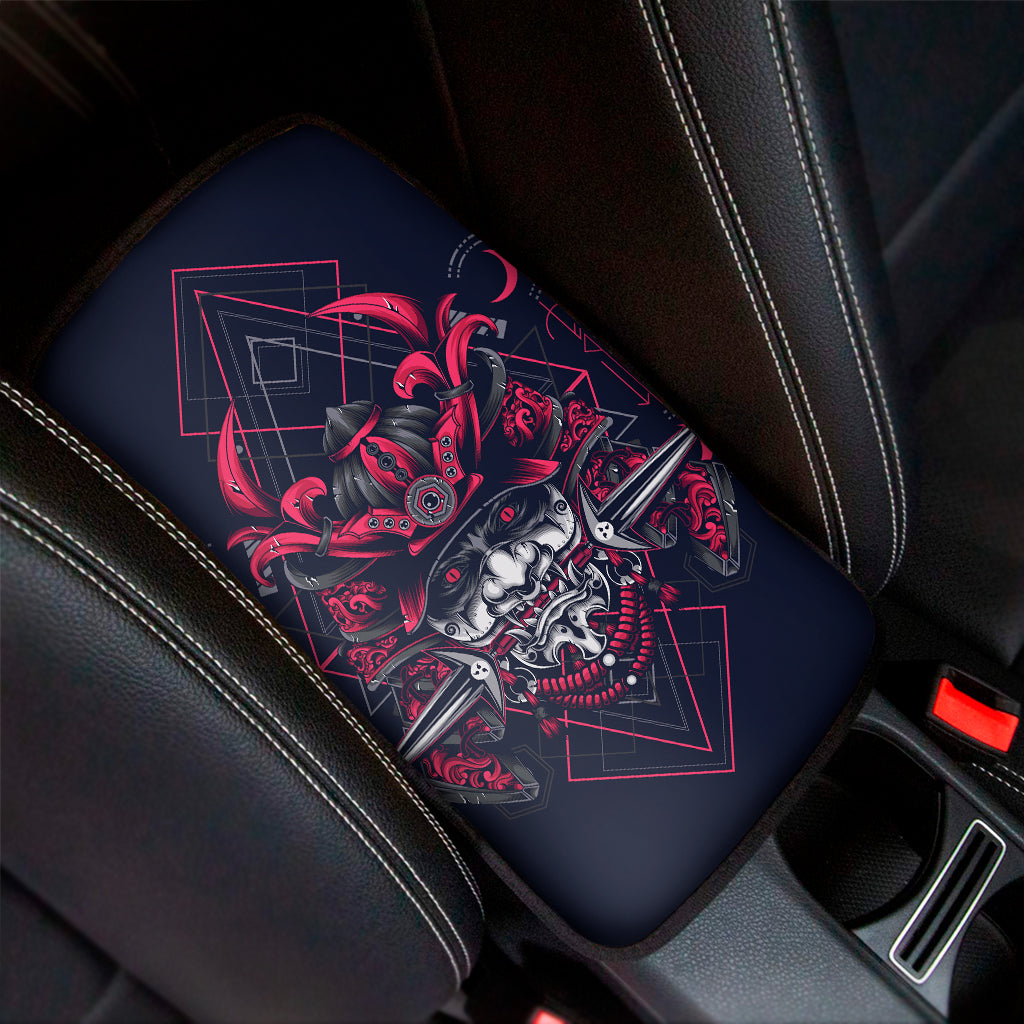 Geometric Samurai Mask Print Car Center Console Cover