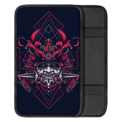 Geometric Samurai Mask Print Car Center Console Cover