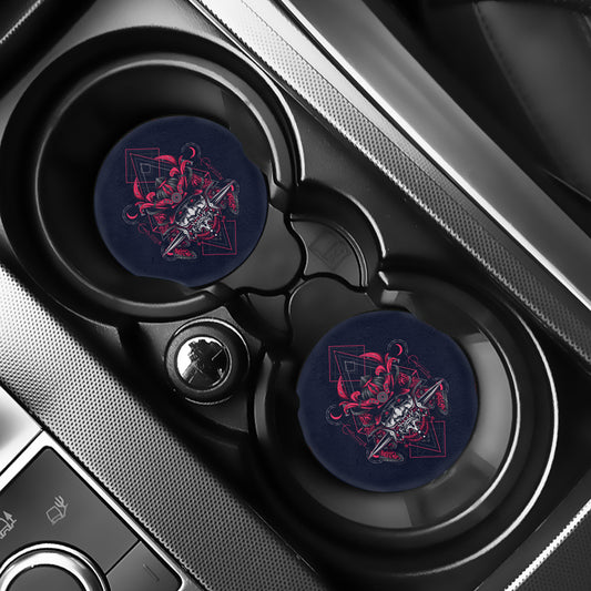 Geometric Samurai Mask Print Car Coasters