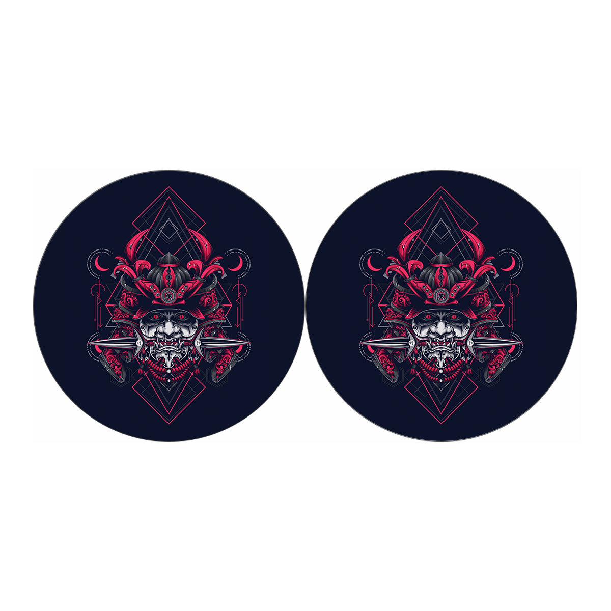 Geometric Samurai Mask Print Car Coasters
