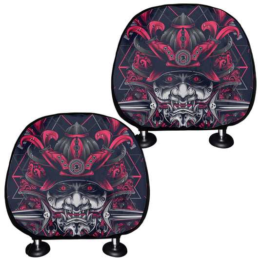 Geometric Samurai Mask Print Car Headrest Covers