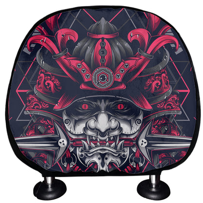 Geometric Samurai Mask Print Car Headrest Covers