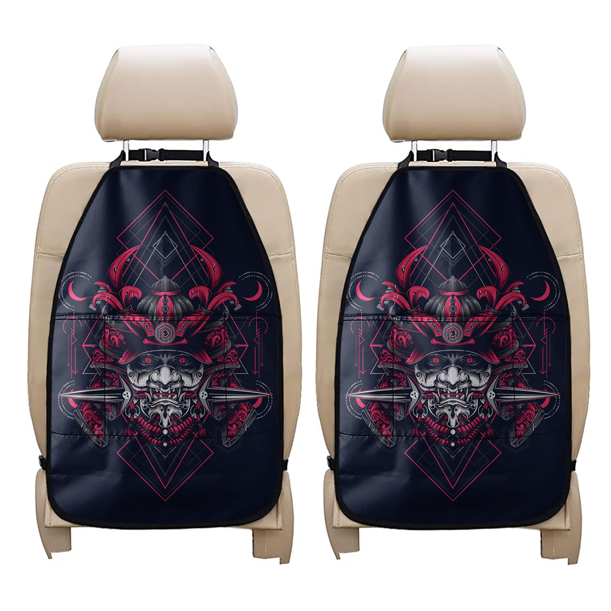 Geometric Samurai Mask Print Car Seat Organizers