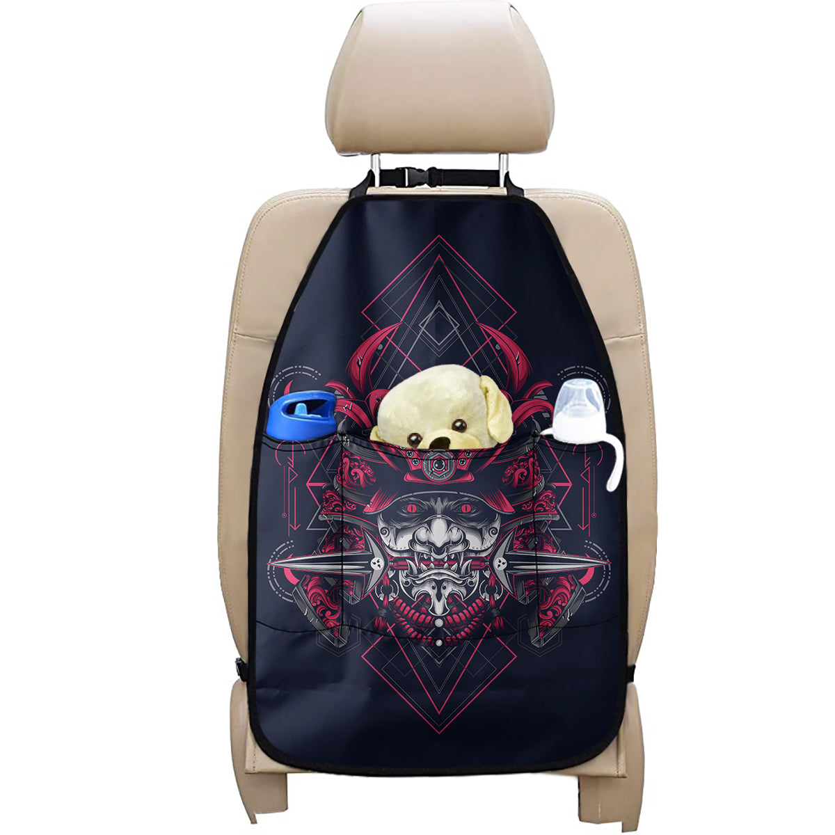 Geometric Samurai Mask Print Car Seat Organizers