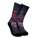 Geometric Samurai Mask Print Crew Socks