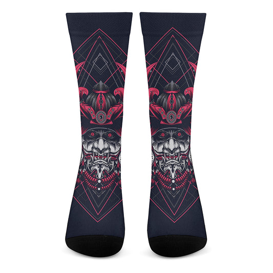 Geometric Samurai Mask Print Crew Socks