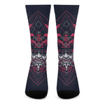 Geometric Samurai Mask Print Crew Socks