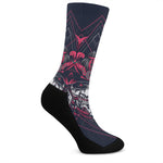 Geometric Samurai Mask Print Crew Socks
