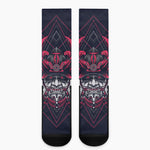 Geometric Samurai Mask Print Crew Socks