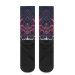 Geometric Samurai Mask Print Crew Socks