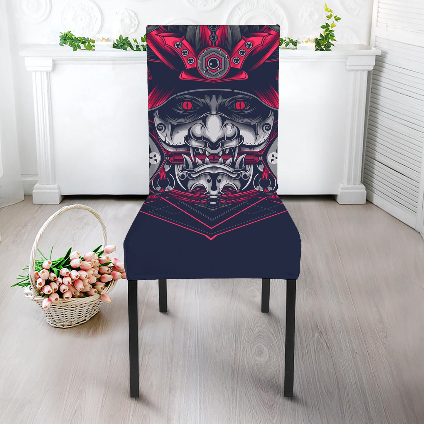 Geometric Samurai Mask Print Dining Chair Slipcover