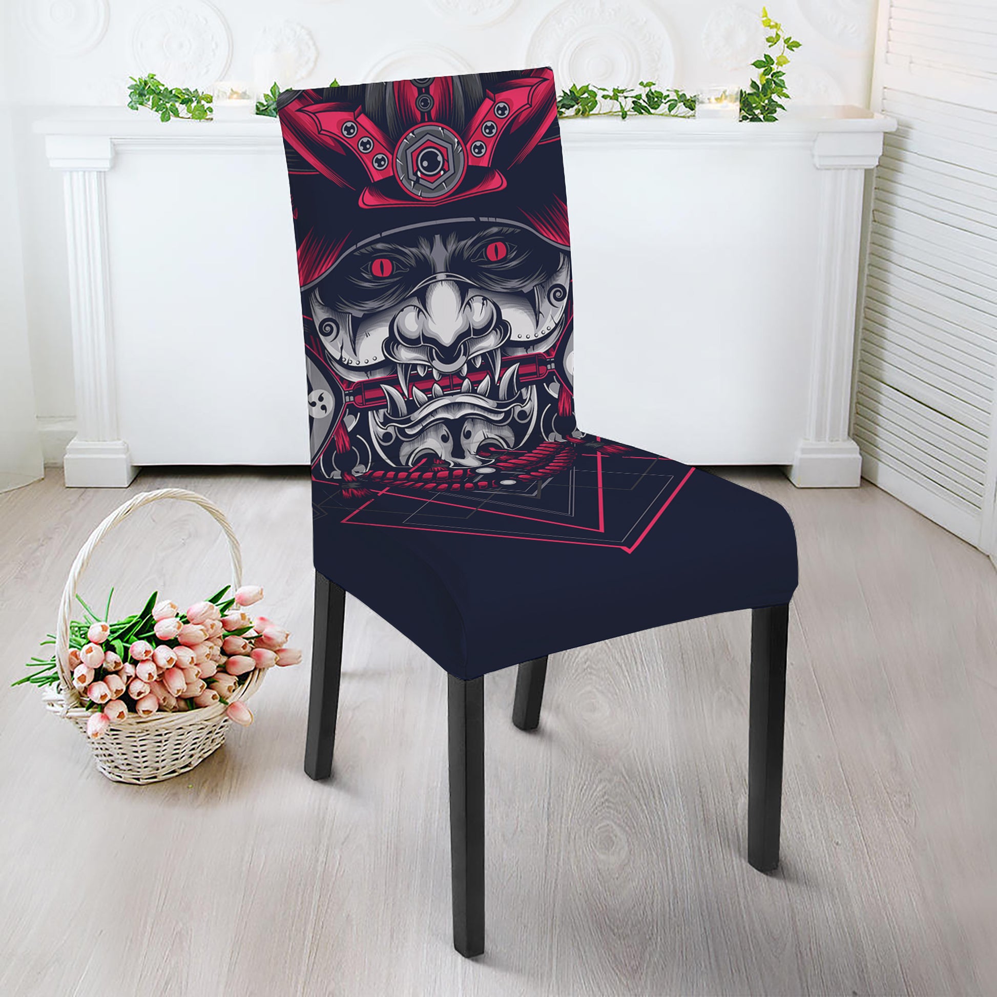 Geometric Samurai Mask Print Dining Chair Slipcover