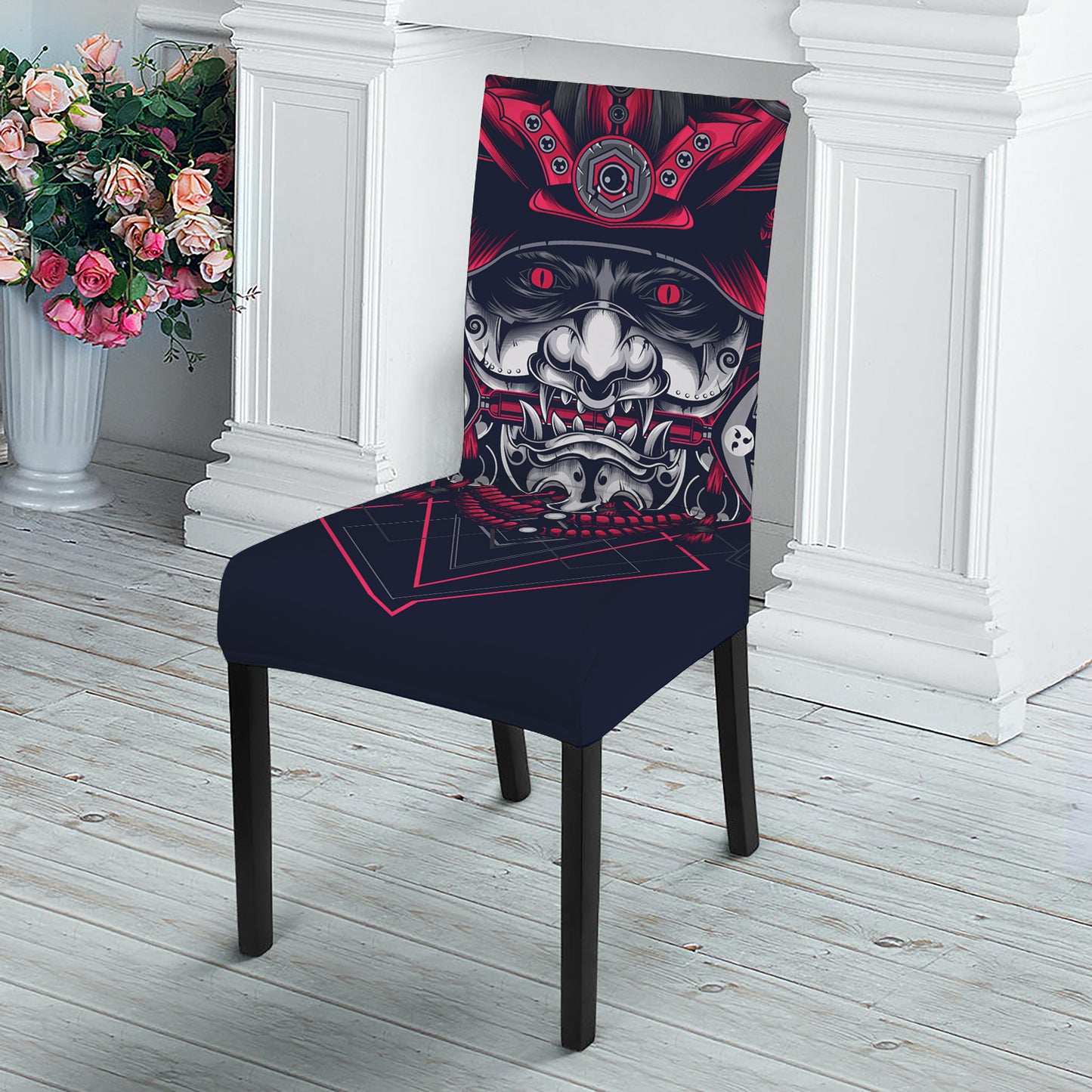 Geometric Samurai Mask Print Dining Chair Slipcover