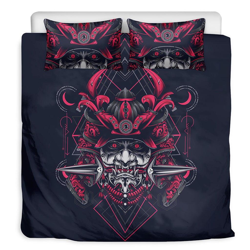 Geometric Samurai Mask Print Duvet Cover Bedding Set