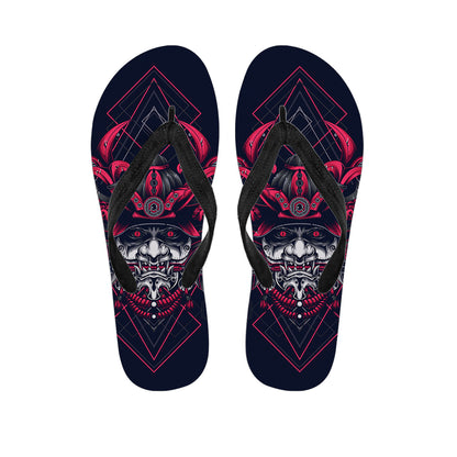 Geometric Samurai Mask Print Flip Flops