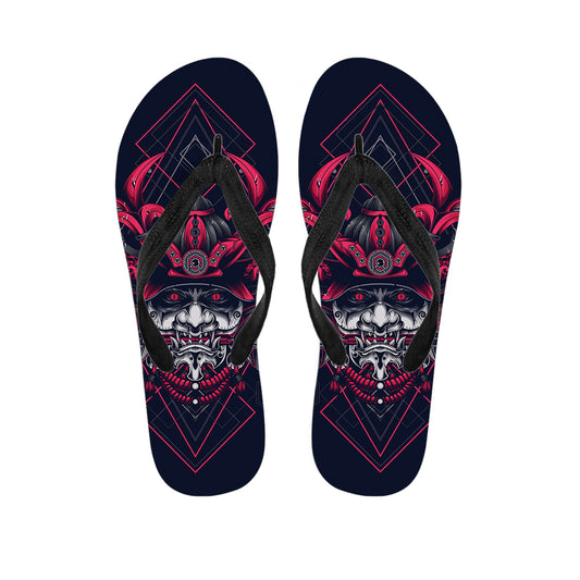 Geometric Samurai Mask Print Flip Flops